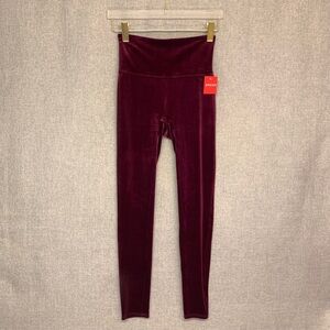 SPANX Smoothing Velvet Shapewear Leggings w/ Wide Waistband — LARGE — Burgundy